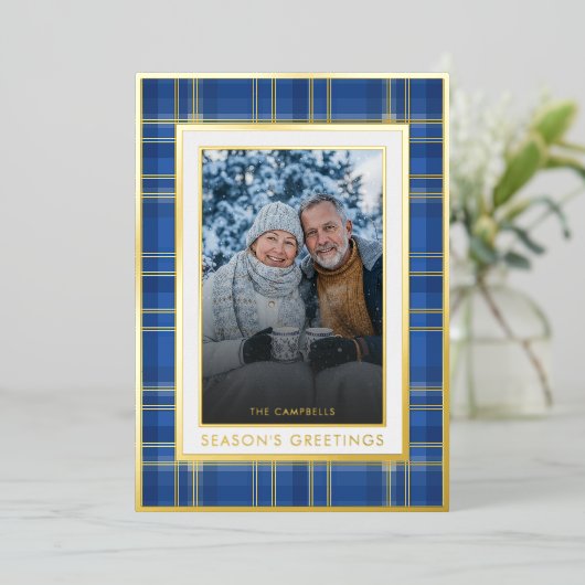 クラシック金ゴールドプライドの季節の挨拶の写真 箔シーズンカード (立ち正面)