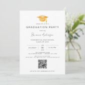 クラシック金ゴールドミニマルQRコード卒業パーティー 招待状 (スタンド正面)