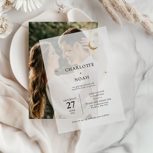 クラシック金ゴールドムーンスターズ結婚 ベラム紙招待状