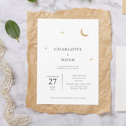 クラシック金ゴールドムーンスターズ結婚 招待状