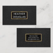 クラシック金ゴールドメタリックバナー |ブラックレザー 名刺 (正面/裏面)