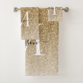 クラシック金ゴールドモダングリッターモノグラムガーリースクリプト バスタオルセット