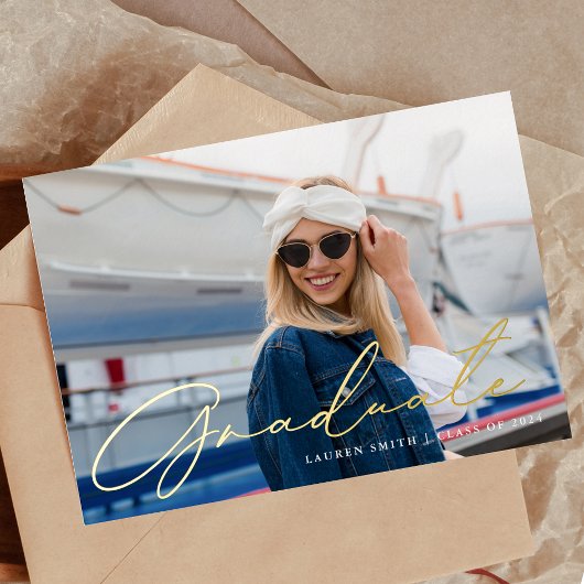 クラシック金ゴールドモダン書道卒業会 箔招待状