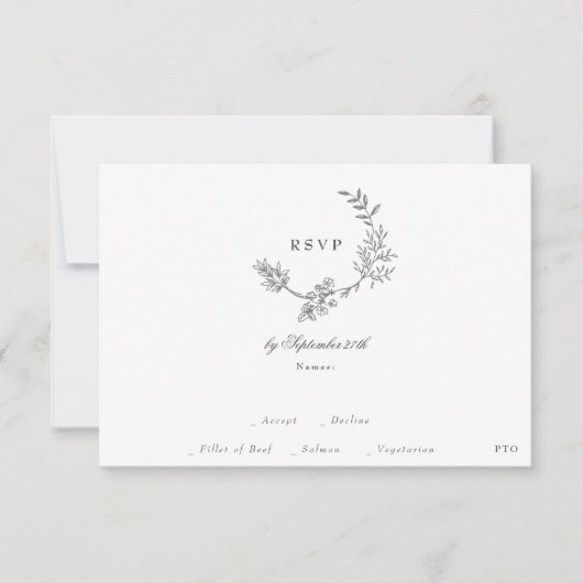 クラシック金ゴールドモノグラムウェブサイトQRコードバック結婚ズ 出欠カード (正面)