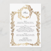 クラシック金ゴールドモノグラム植物株結婚式 メニュー (正面)