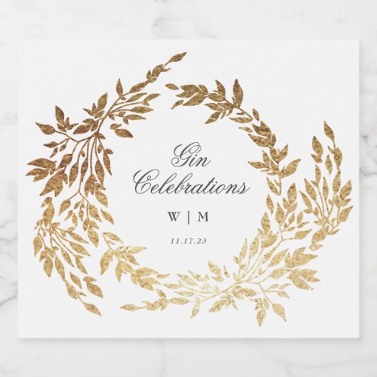 クラシック金ゴールドモノグラム植物株結婚式 リキュールボトルラベル (シングルラベル)