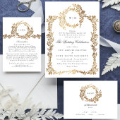 クラシック金ゴールドモノグラム植物株結婚式 出欠カード