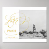 クラシック金ゴールドラブシックタイポグラフィ結婚写真 箔ポスター (正面)