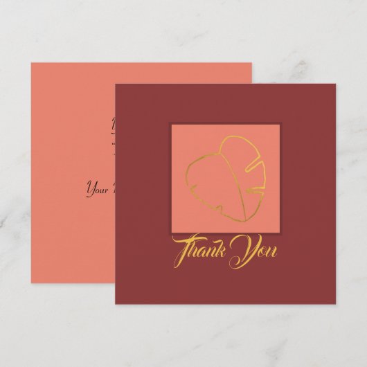 クラシック金ゴールドリーフエレガントパープルピンク サンキューカード (正面/裏面)