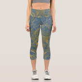 クラシック金ゴールドリーフブルー背景 カプリレギンス (正面)