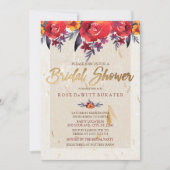 クラシック金ゴールドレッド&フローラブライダルシャワー招待 招待状 (正面)