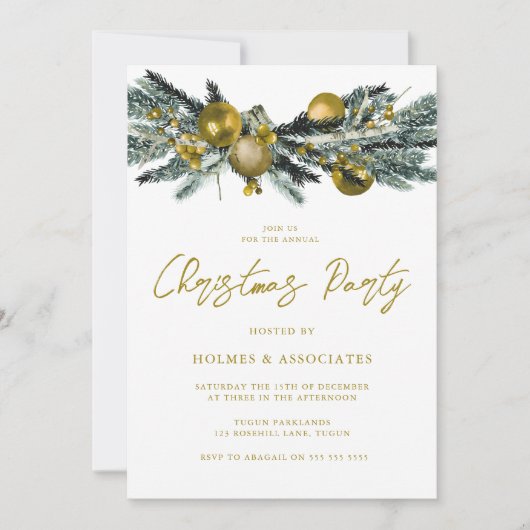 クラシック金ゴールド事務企業の所クリスマスパーティー 招待状 (正面)