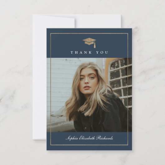 クラシック金ゴールド写真の卒業 サンキューカード (正面)