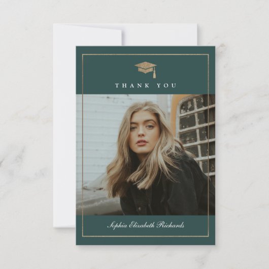 クラシック金ゴールド写真の卒業 サンキューカード (正面)
