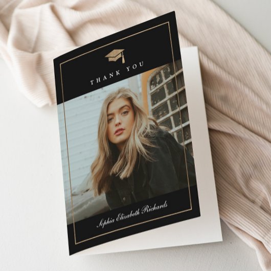 クラシック金ゴールド写真の卒業 サンキューカード