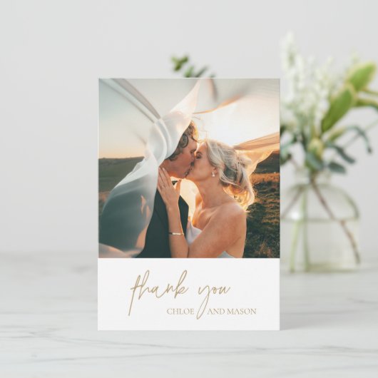 クラシック金ゴールド写真エレガントな結婚式 サンキューカード (スタンド正面)