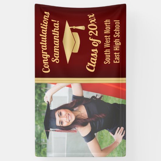クラシック金ゴールド写真カスタム卒業サイン 横断幕 (縦)