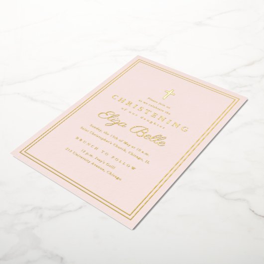 クラシック金ゴールド宗教《キリスト教》洗礼式や命名式 箔招待状 (回転した状態)