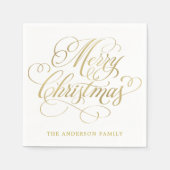 クラシック金ゴールド書道のクリパーソナライズされたスマス スタンダードカクテルナプキン (正面)