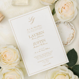 クラシック金ゴールド書道台本モノグラ結婚ム 招待状