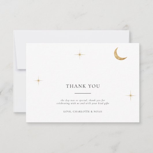 クラシック金ゴールド月の星の写真結婚 サンキューカード (正面)