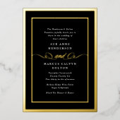 クラシック金ゴールド枠の黒い書結婚跡 箔招待状 (正面)