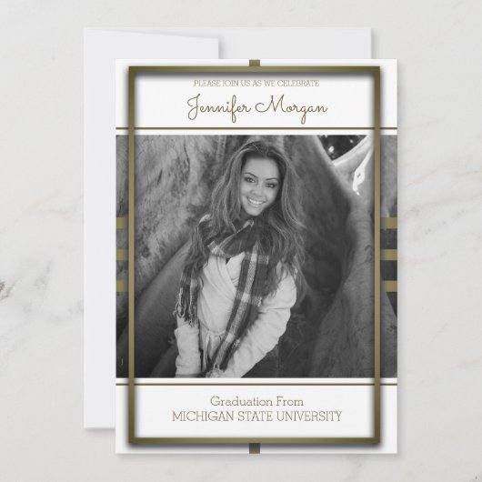 クラシック金ゴールド枠写真卒業招待状 招待状 (正面)