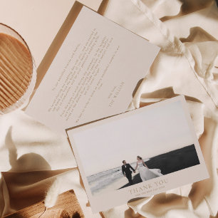 クラシック金ゴールド横向きロマンチック結婚写真 サンキューカード