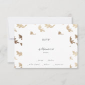 クラシック金ゴールド白黒モノグラム結婚クレスト 出欠カード (正面)