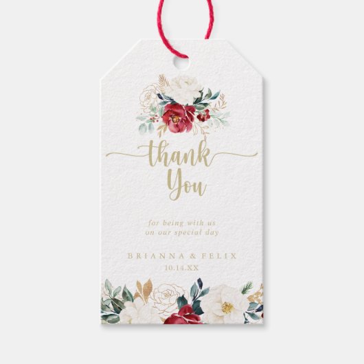 クラシック金ゴールド結婚フローラありがとう ギフトタグ (正面)