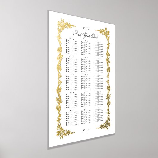 クラシック金ゴールド結婚植物学座席計画 箔ポスター (レイダウン)