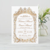 クラシック金ゴールド縁どホワイトイスラム結婚教徒 招待状 (スタンド正面)