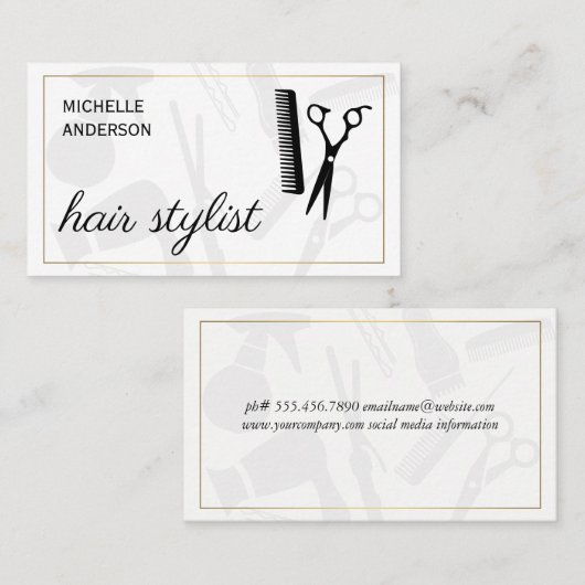 クラシック金ゴールド縁ど美容師 | サロン 名刺 (正面/裏面)