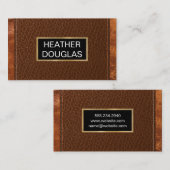 クラシック金ゴールド金属 |ワニ革ステッチ 名刺 (正面/裏面)