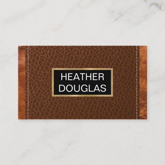 クラシック金ゴールド金属 |ワニ革ステッチ 名刺 (正面)