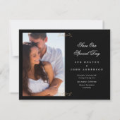 クラシック金ゴールドcrest白黒写真の保存日付 案内状 (裏面)