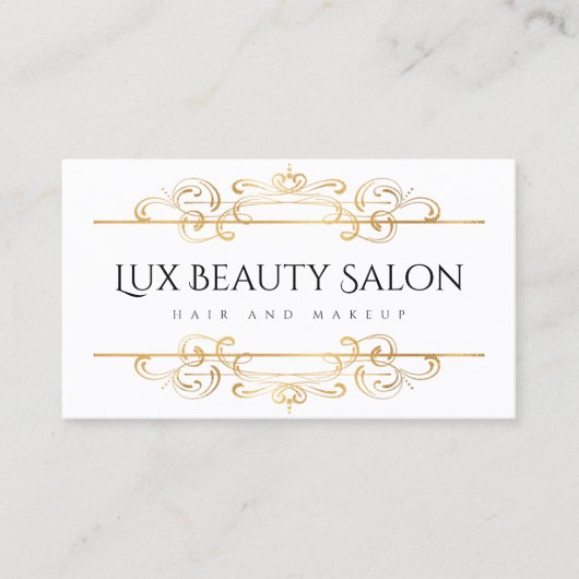 クラシック金箔エレガントスワールフェイクホワイトカスタム 名刺 (正面)