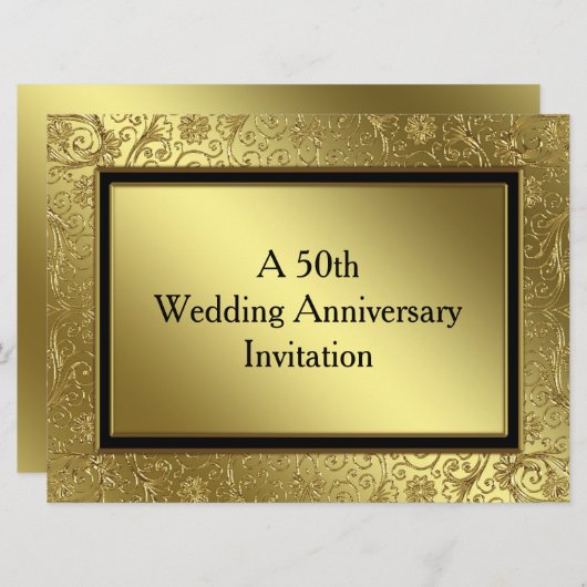 クラシック金結婚金周年記念6.5x8.75招待状 招待状 (正面/裏面)