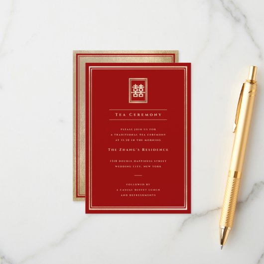 クラシック長方形ダブルハピネス茶道 エンクロージャーカード (正面/裏面インサイチュ)