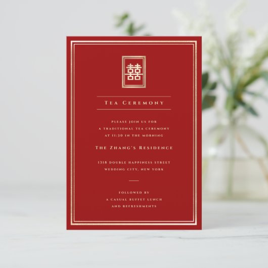 クラシック長方形ダブルハピネス茶道 エンクロージャーカード (スタンド正面)