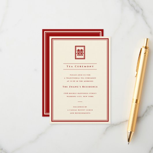 クラシック長方形ダブルハピネス茶道 エンクロージャーカード (正面/裏面インサイチュ)