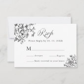 クラシック開花ガーデンブラック&ホワイト結婚ズ 出欠カード (正面)