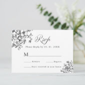 クラシック開花ガーデンブラック&ホワイト結婚ズ 出欠カード (スタンド正面)