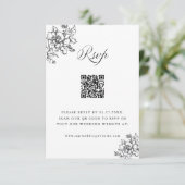クラシック開花ガーデンブラック&ホワイト結婚ズQRコード 出欠カード (スタンド正面)