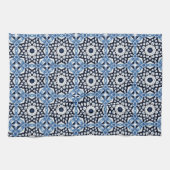 クラシック開花 – 青と白のフローラタイル キッチンタオル (横)