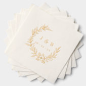 クラシック離れ金ゴールドとフローラリースモノグラム 箔ナプキン (インサイチュ (積み重ね))