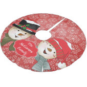 クラシック雪だるまオン赤い雪片ツリースカート ブラッシュドポリエステルツリースカート (アングル)