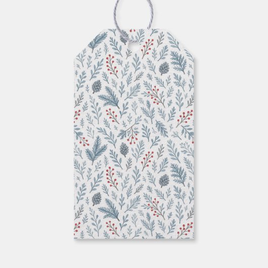 クラシック雪の冬の森の木のアートパターン ギフトタグ (裏面)