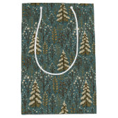 クラシック雪の冬の森の木のアートパターン ミディアムペーパーバッグ (正面)