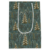 クラシック雪の冬の森の木のアートパターン ミディアムペーパーバッグ (裏面)